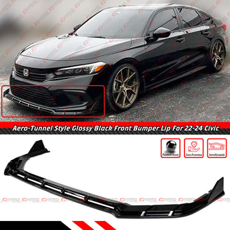 For 2022-2024 Honda Civic Aero-Tunnel Style Gloss Black Front Bumper Lip Splitter