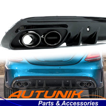 Gloss Black Rear Diffuser + Black Exhaust Tips For Mercedes W205 C250 C300 C450 C43 AMG Sedan 2015-2021
