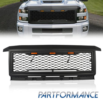 Matte Black Front Bumper Grille W/LED Lights For 2015-2018 Chevy Silverado 2500 3500