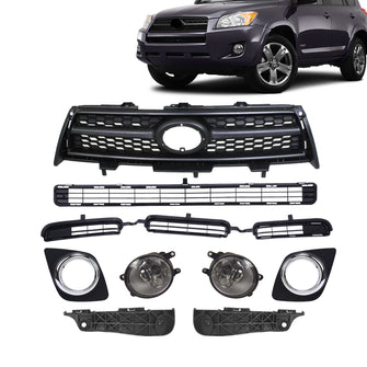 9pcs Front Lower Grille/Fog Lamp W/Cover/Bracket For Toyota RAV4 2009-2012 Base/Sport