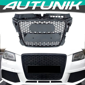 Gloss Black Front Bumper Grill Upper Grille RS3 Style for AUDI A3 8P S3 2009-2012