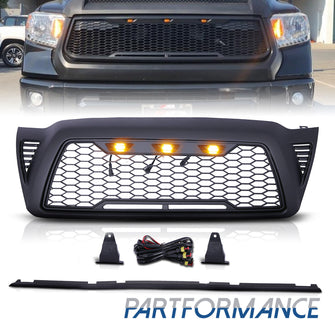 For 2005-2011 Toyota Tacoma Front Bumper Hood Upper Mesh Grille LED Grill Black