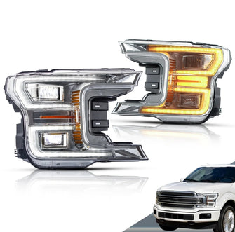 Chrome LED Headlights For Ford F-150 2018-2020 LED DRL Projector Assembly