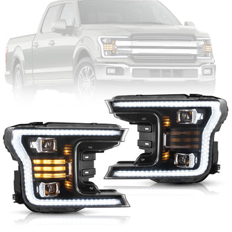 Full LED Black Headlights For 2018-2020 Ford F150 Front Lamps F-150 DRL