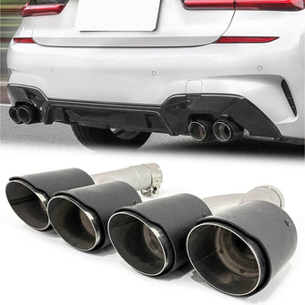 Matte Carbon Fiber Quad Exhaust Tips Replace for BMW G20 M340i 2019-2022