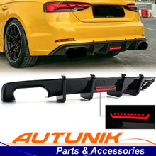 For 2017-2019 Audi A5 S-line S5 B9 Rear Bumper Diffuser Gloss Black w/ LED light