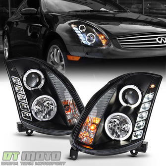 Black Headlamps For Infiniti 2003-2007 G35 2-Door Coupe LED Halo DRL Projector Headlights