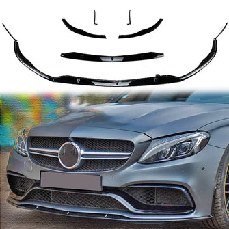 Gloss Black Front Lip Splitter Molding Trim For Mercedes W205 C63 AMG 2015-2021