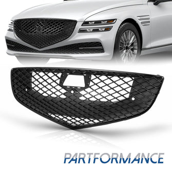 Gloss Black Front Grill Hood Grille For 2021 2022 2023 Genesis G80 W/ Camera Hole