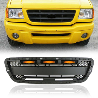 Front Bumper Upper Matt Black Grille w/ Lights Replace for Ford Ranger 2001-2003