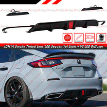 For 2022-2025 Honda Civic Hatchback Gloss Black LED Rear Diffuser + Smoked Bumper Light