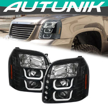 Black Headlights Projector for 2007-2014 GMC Yukon XL 1500 2500 Denali LED Halo