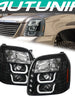 Black Headlights Projector for 2007-2014 GMC Yukon XL 1500 2500 Denali LED Halo