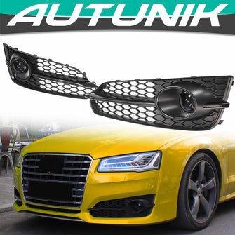 All Black Front Fog Light Grille Covers For Audi A8 S-Line S8 D4 2015–2018