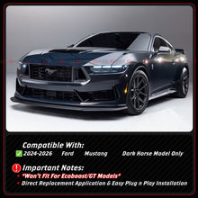 For 2024-2026 Mustang Dark Horse Coupe Gloss Black Front Bumper Sequential LED DRL Fog Light Cover