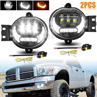 Pair LED Fog Lights with DRL for 2002-2008 Dodge Ram 1500 & 2003-2009 Ram 2500 3500