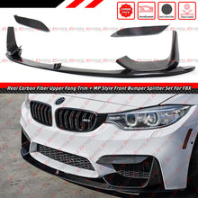 For 2015-2019 BMW F80 M3 F82 M4 Carbon Fiber MP Style Front Lip + Bumper Upper Fang Trim