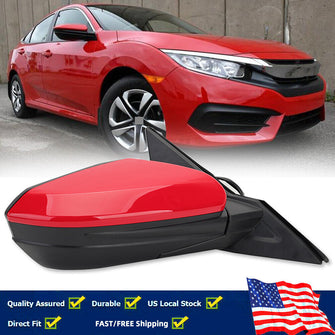 3Pin Red Right Non-heated Mirror For Honda Civic Sedan 2016-2021 Passenger Side Power Manual Folding