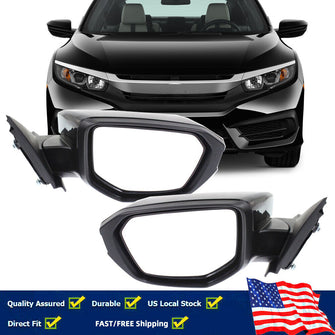 3Pin Non-heated Side Mirror Gloss Black For Honda Civic 2016-2019 2020 2021 LX DX Power Glass Manual Folding