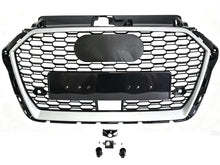 For 2017-2020 Audi A3 S3 8V Front Honeycomb Mesh Grille W/ACC Hole (Black Honeycomb + Silver Frame)