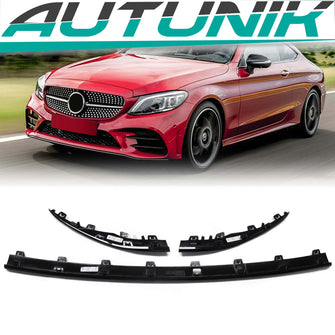 3pcs Gloss Black Front Bumper Lip Molding Trim For Mercedes C-Class W205 Sedan Coupe C300  AMG 2019-2021 di102