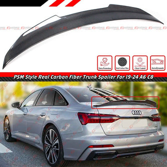 FOR 2019-2024 AUDI A6 S6 C8 PSM STYLE HIGH KICK REAL CARBON FIBER TRUNK SPOILER