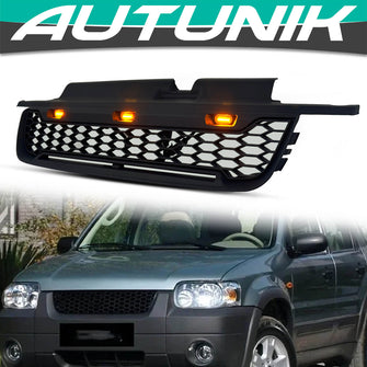 Black Front Bumper Upper Grille w/ LED Lights Fits For 2001-2004 Ford Escape / Kuga