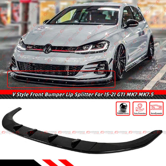 For 2015-2021 VW Golf R GTI MK7 MK7.5 Front Bumper Lip Splitter Gloss Black