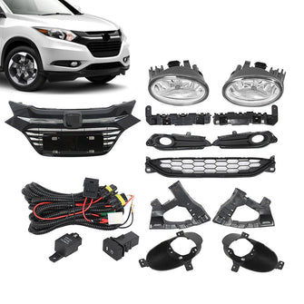 10pcs Front Grille Fog Lights Bezels Brackets Combo For 2016-2018 Honda HRV