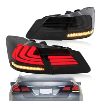 Smoked LED Tail Lights For 2013-14 2015 9th Honda Accord Sequential Turn Signal