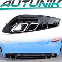 Gloss Black Diffuser w/ Silver Exhaust Tips For Mercedes W205 Sedan C250 C300 C43 Sedan AMG Bumper