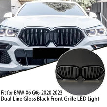 For 2019-2023 BMW X6 G06 Front LED Grille LED Bumper Kidney Grill Gloss Black