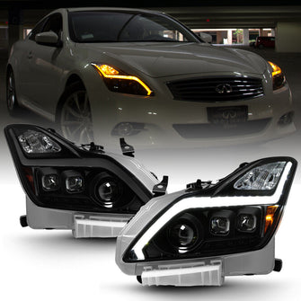 Black Smoke LED DRL Sequential Projector Headlights For 2008-2015 Infiniti G37/Q60 Coupe w/o AFS