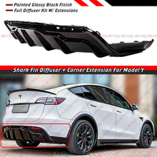 For 2020-2024 Tesla Model Y Gloss Black Shark Fin Rear Bumper Diffuser w/ Extensions