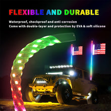 2PCS 3FT RGB Spiral LED Whip Lights Antenna Chase + Flag for ATV UTV