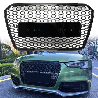 Badgeless Honeycomb Front Bumper Grille Gloss Black For 2013-2016 Audi A5 S5 B8.5