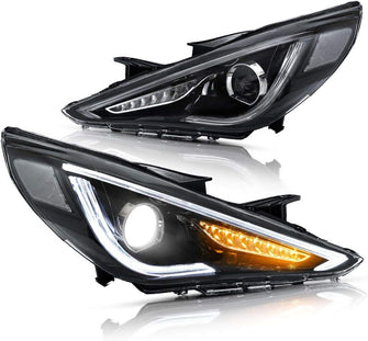 LED Projector Headlights For 2011- 2014 Hyundai Sonata W/Sequential LH+RH