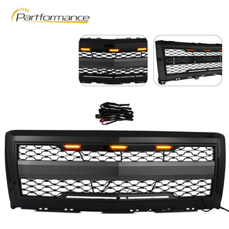 Gloss Black Front Bumper Hood Upper Grille w/Light For 2014-2015 Chevy Silverado 1500