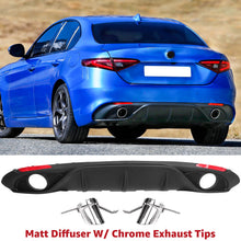 Matte Black Rear Diffuser W/ Chrome Exhaust Tips For Alfa Romeo Giulia Base Sedan 2016-2024