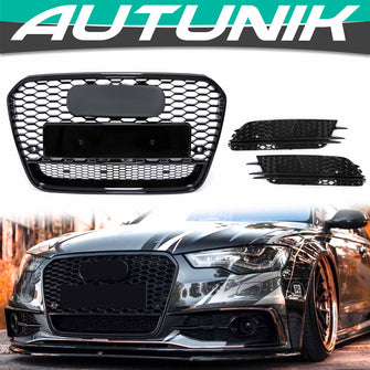 Front Grille + Fog Loght Cover for Audi A6 C7 Non-Sline 2012-2015