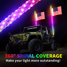 2PCS 3FT RGB Spiral LED Whip Lights Antenna Chase + Flag for ATV UTV