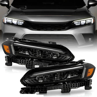 All Black Full LED Headlights For 2022-2025 Honda Civic Hatchback Sedan w/DRL Headlamps