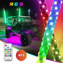 2PCS 3FT RGB Spiral LED Whip Lights Antenna Chase + Flag for ATV UTV