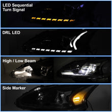 Black Headlight W/LED High Low Beam For 2013-2015 Nissan Altima 4Dr Switchback