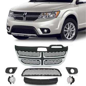 7PC Upper Lower Grille Fog Light Bezel Skid Plate For 2011-2019 Dodge Journey SE SXT