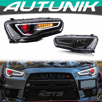 LED Red Demon Eyes Blackout Headlights for Mitsubishi Lancer EVO X Sedan 2008-2018