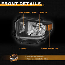 Black Headlights For 2014-2021 Toyota Tundra Pair Left + Right Halogen Front Lamps