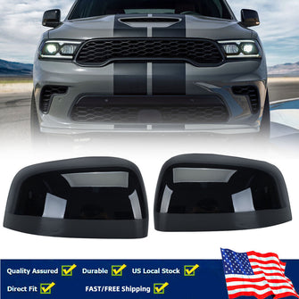 Pair Glossy Black Rear View Mirror Cover Cap Replacement For Dodge Durango 2011-2023 Jeep Grand Cherokee 2011-2019