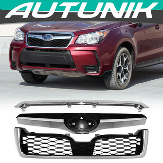 Chrome Front Bumper Grille Grill Assembly For 2014-2018 Subaru Forester