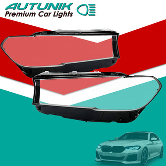 Clear Headlamp Lens Shell Headlight Covers for BMW 530i 540i G30 2020-2023 Pair w/ Sealant